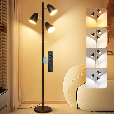 LED Floor Lamp For Living Room, Modern Dimmable Standing Lamp With 4 Color Temperature,Remote And Touch Control, Tree Floor Lamp For Bedroom With 3 Rotatable Lights Bright Stand Up Lamp, Black