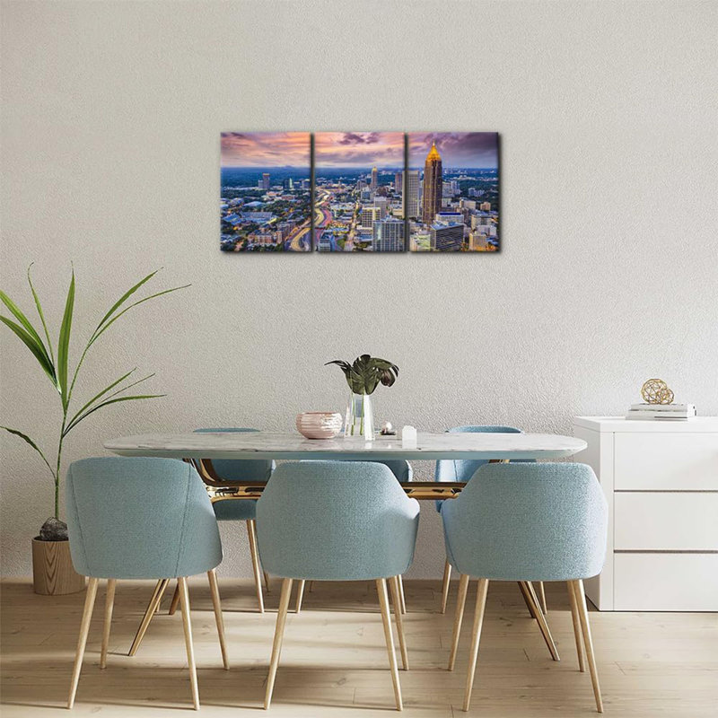 Atlanta Cityscape Wall Art Painting Georgia City Skyline Pictures Print on Canvas for Home Decoration Downtown Skyscrapers Painting Stretched and Framed Ready to Hang - 12"x16"x3 Panels