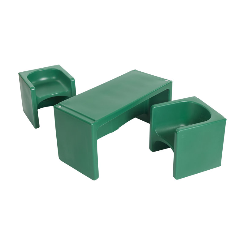 ECR4Kids Tri-Me Table and Cube Chair Set, Multipurpose Furniture, 3-Piece, Green