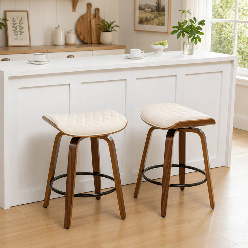 Tabourets de bar pivotants en similicuir Gerald, 30.12", Beige