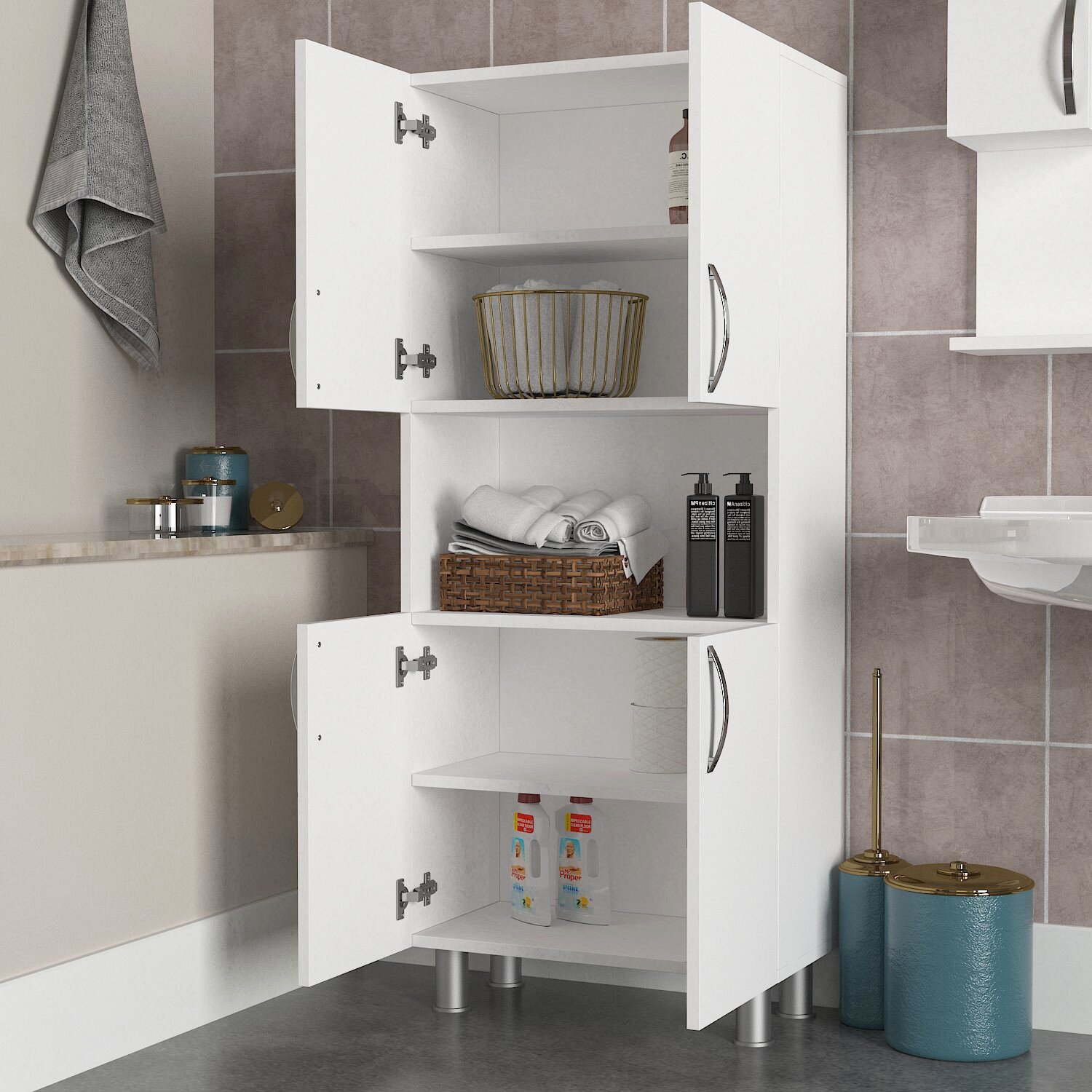 Almetter Freestanding Bathroom Cabinet with Drawers Lark Manor