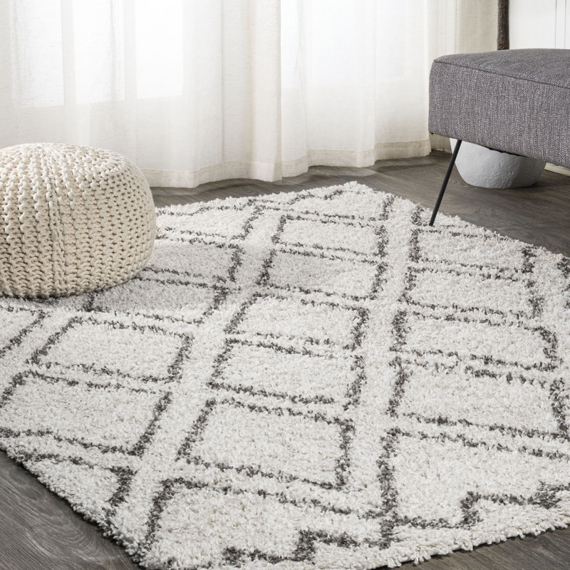 Schlemmer Diamond Trellis Shag Beige/Dark Gray Rug, Rectangle 5'3" x 7'7"