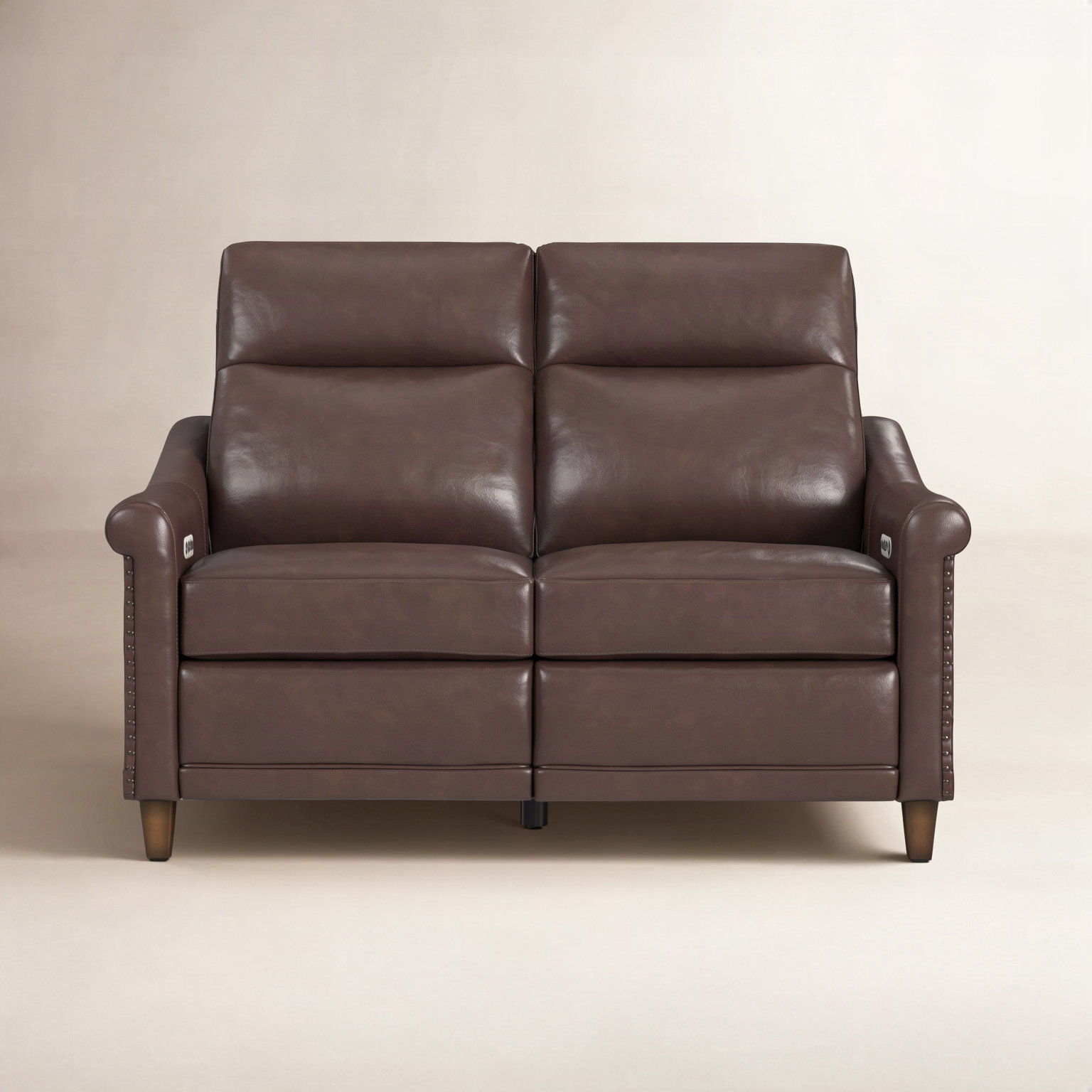 Elizabeth 58" Genuine Leather Power Reclining Loveseat, Brown Genuine Leather