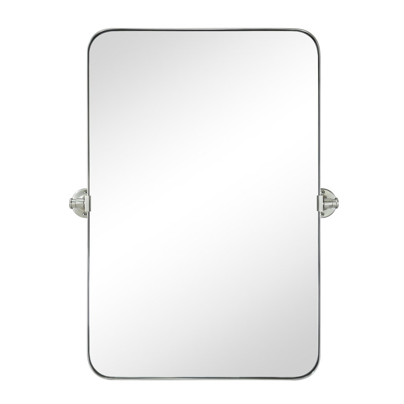 Aura Rounded 36" H x 24" W Small Rectangular Pivoting Metal Framed Wall Mounted Bathroom Vanity Mirror in Brushed Nickel