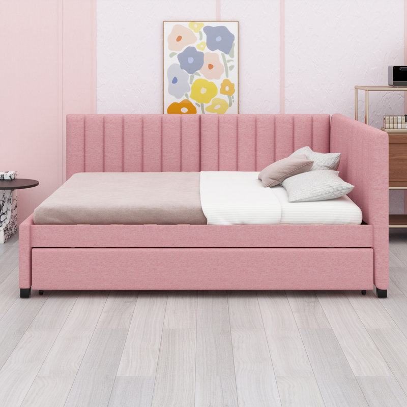 Upholstered Daybed With Trundle, Pink