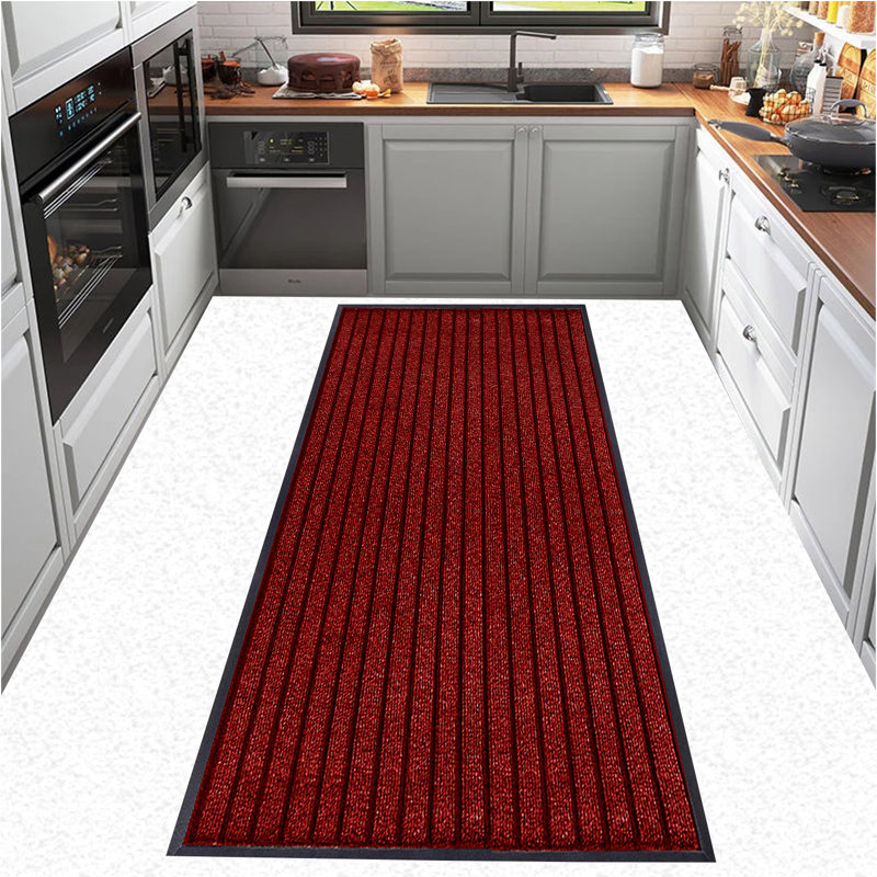 Kiyarah Non-Slip Striped Indoor / Outdoor Doormat, Rectanguar 80 x 300cm , Burgundy