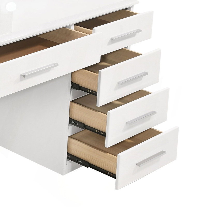 Bureau de coiffeuse 9 tiroirs blanc brillant
