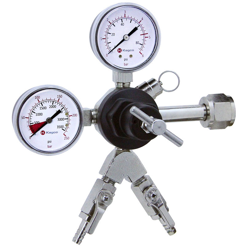Kegco Stainless Steel Dual Gauge Beer Regulator with Adjustable Valve