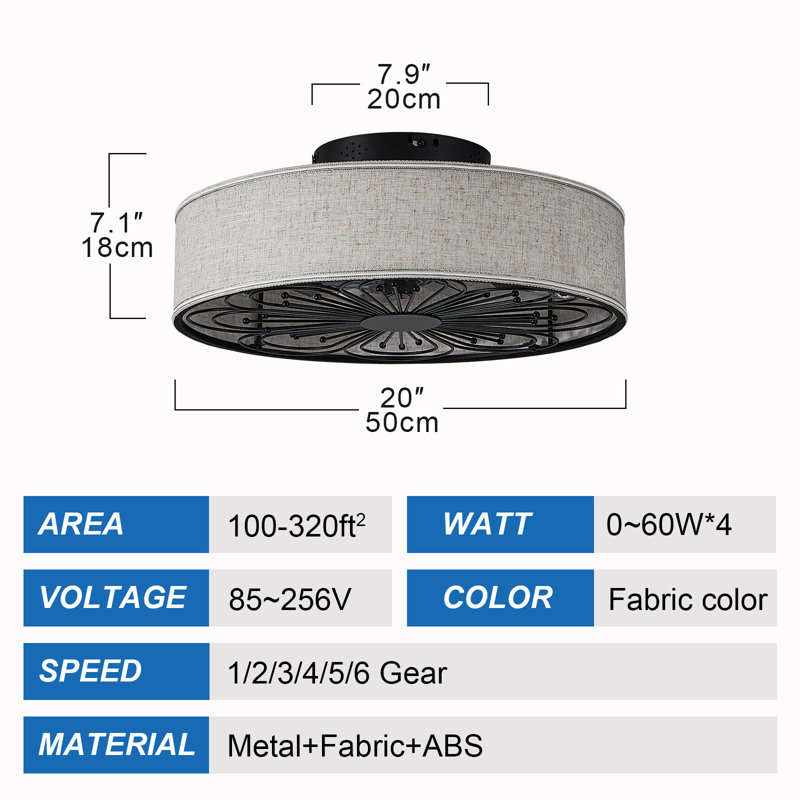 19.7'' Farmhouse Reversible Ceiling Fan with Light Kit and Remote Control, 6 Speeds Timer Fandelier for Bedroom