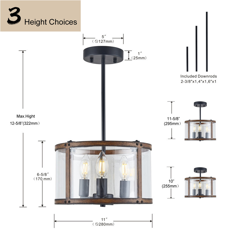Luminaire suspendu tambour 3 lumières