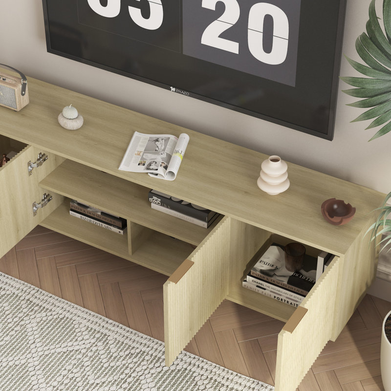 Wood  Modern TV Stand Fluted 68" , Entertainment Center With Storage Doors, TV Console Media Cabinet,  For 55+ Inch TV, Living Room