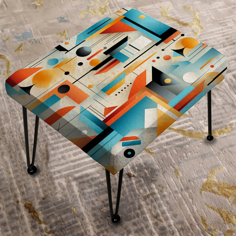 Turquoise Orange Retro Futurism Geometric - Geometric Rectangle Ottoman