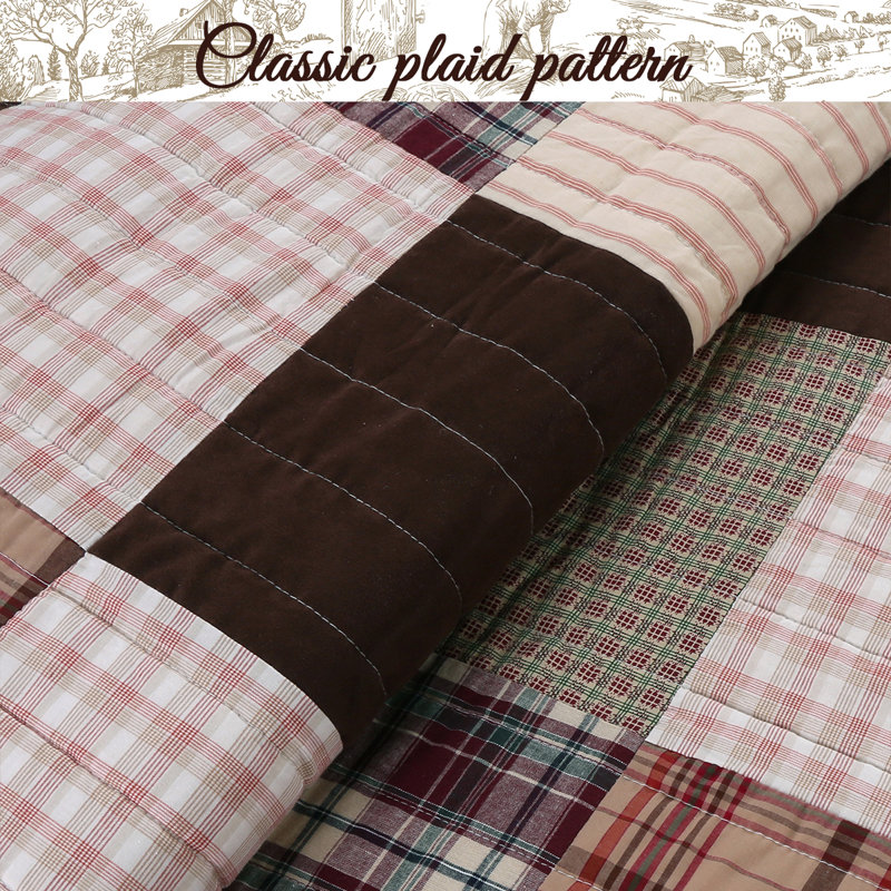 Twin Brown Cotton Reversible Patchwork Quilt Set
