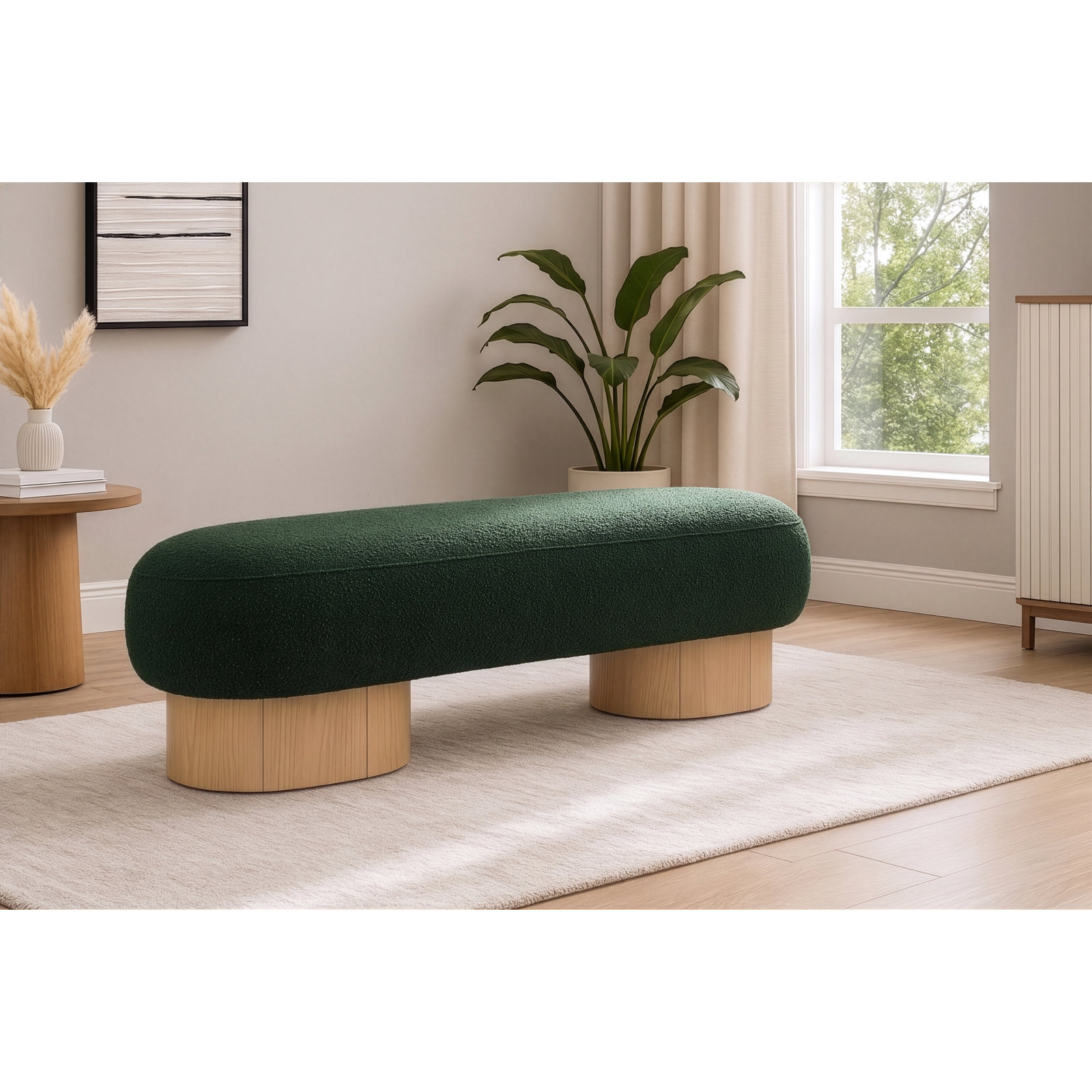 Denyer 61" Bedroom Bench, Green, Natural