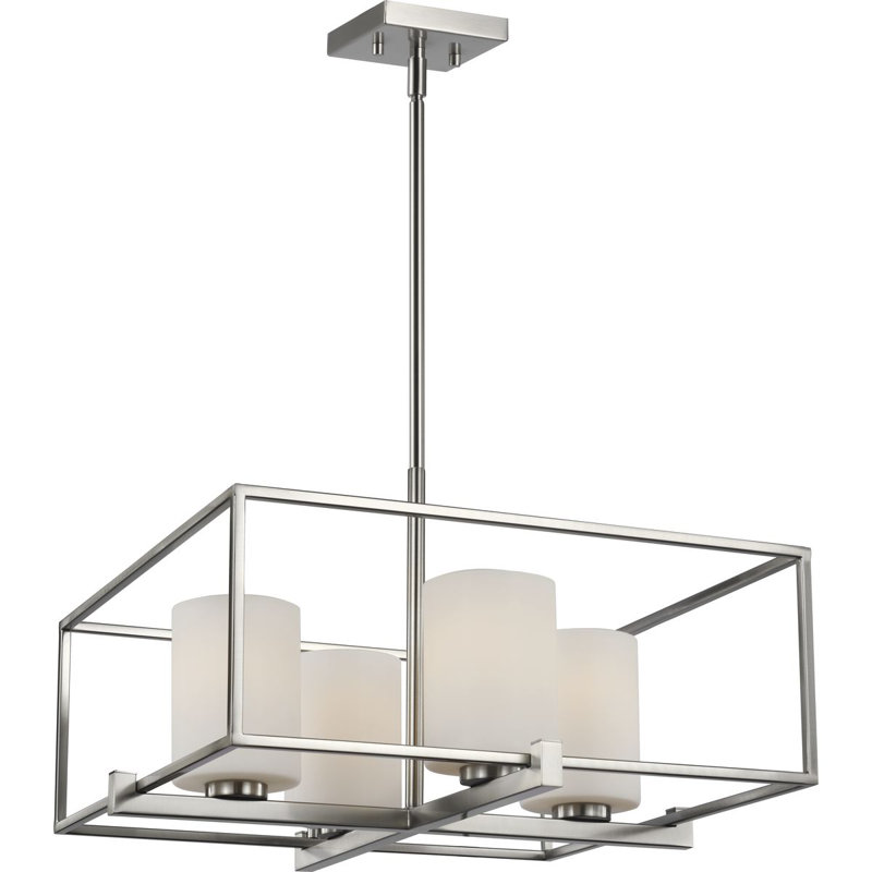 Lustre rectangulaire unique à 4 lumières Alexi, Nickel brossé