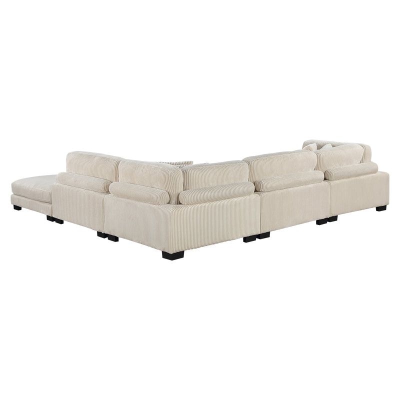 Canapé modulaire 5 pièces avec repose-pieds Sumekh, Velours côtelé beige