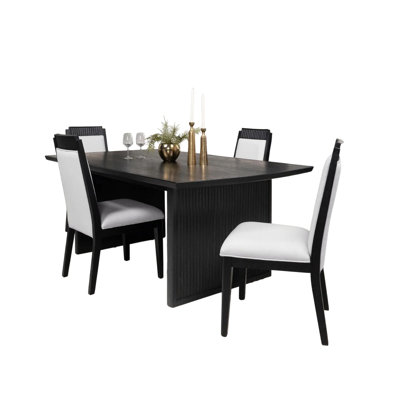 Jack 5Pc Extendable Dining Table N Chair Set, 82-100 Inch Ivory, Black