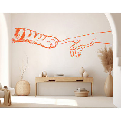 Girl Hand & Cat Paw Vinyl Wall Decal, Cat Lover Decor 1091RS  1091DRS