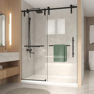 44 à 48 po X P 76 po Porte de douche coulissante sans cadre avec verre trempé Nano-Coated H