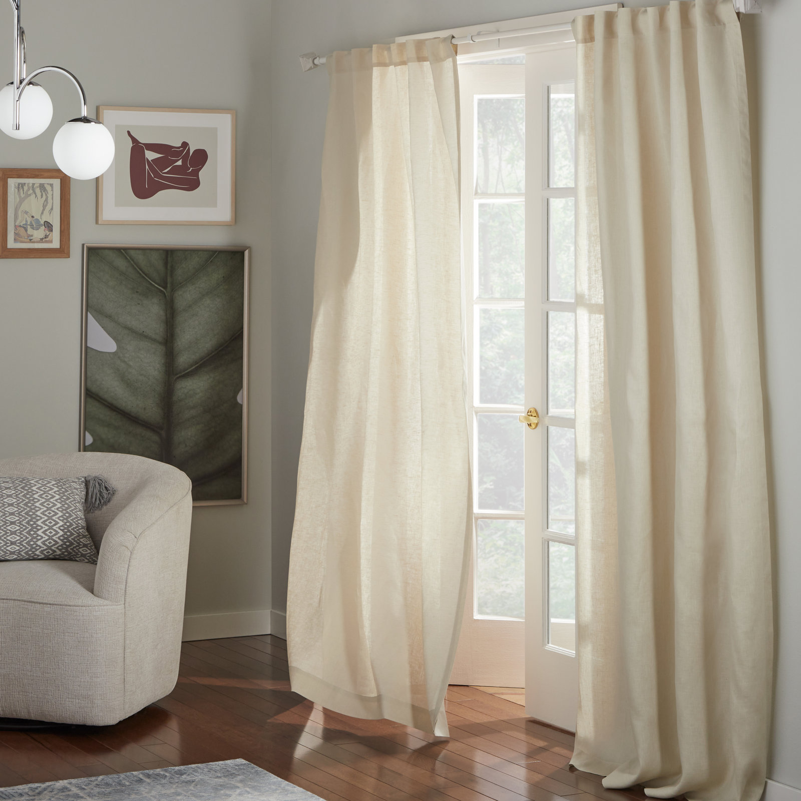 Solano Semi Sheer Linen Curtain, Beige, 50" W x 108" L