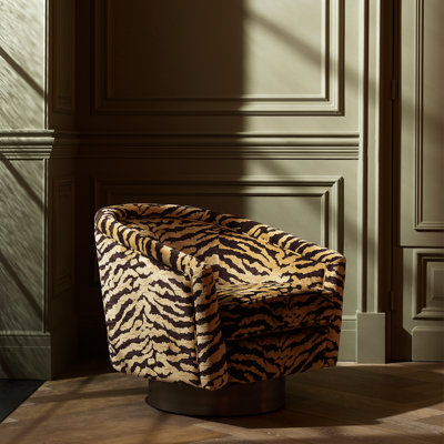 Swivel Chair Catene Tigris Brown Brushed Brass Finish