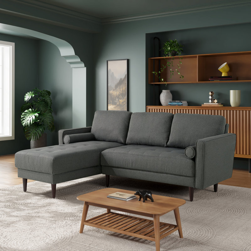 Garren 83.1" Wide Reversible Sofa Chaise Sectional, Woven Fabric, Heather Grey Linen