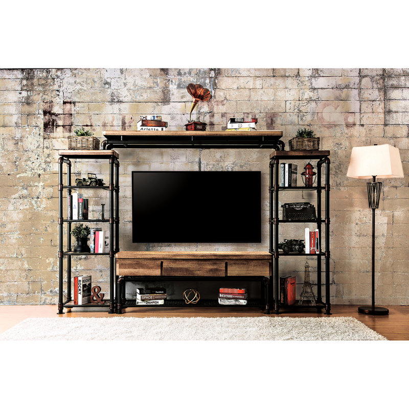 Pont industriel avec console en métal et bois d'inspiration Tv