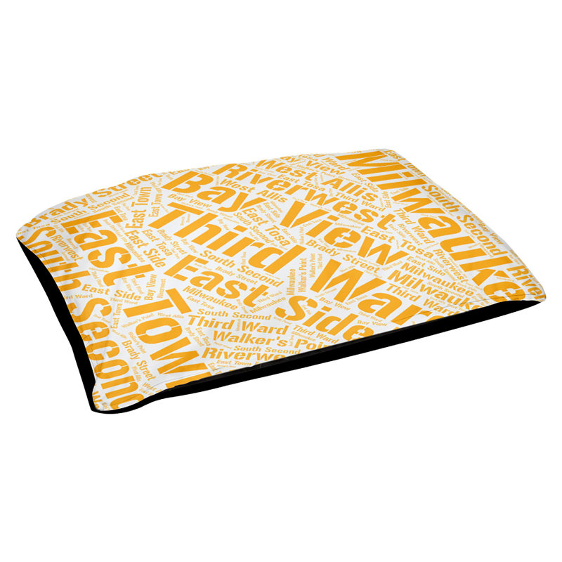 Coussin de chien « districts », Orange, Milwaukee, Grand (l 40 po x P 30 po x H 14 po)