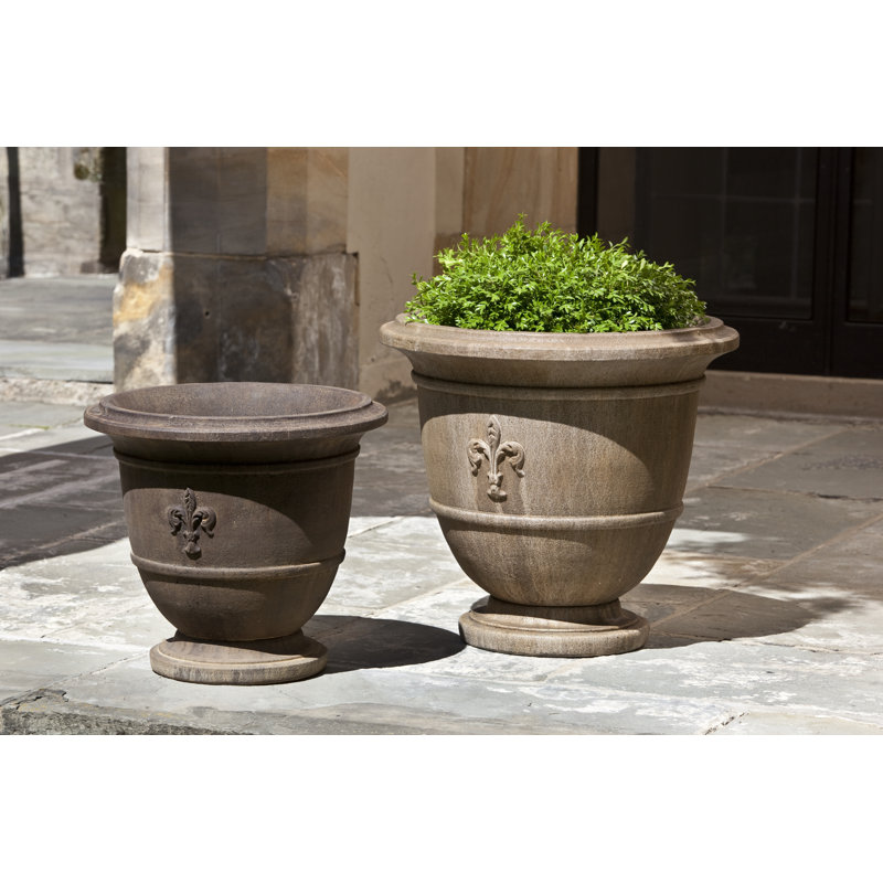 Fleur De Lis Handmade Planter, 21.75" H x 24" W x 24" D, Aged Limestone