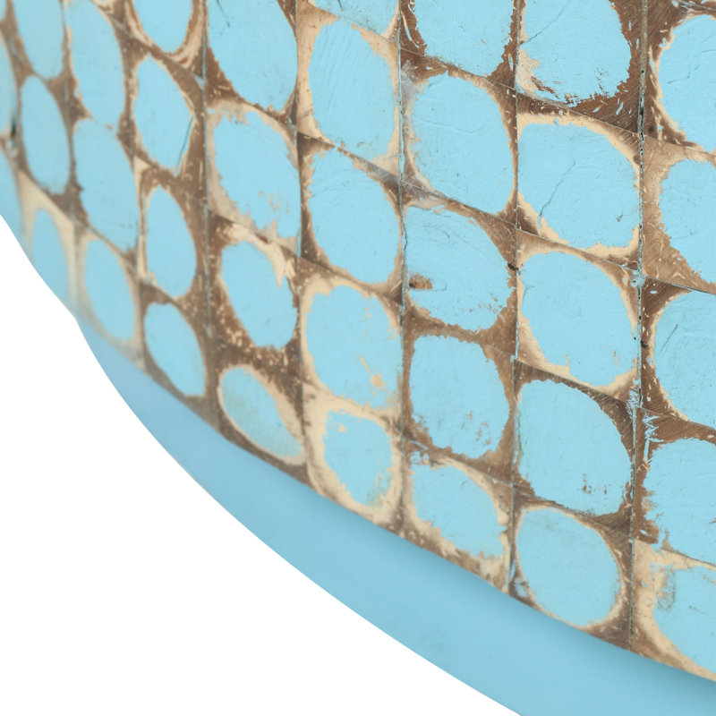 Abeale Round Mosaic Coconut Shell Coffee Table, Blue