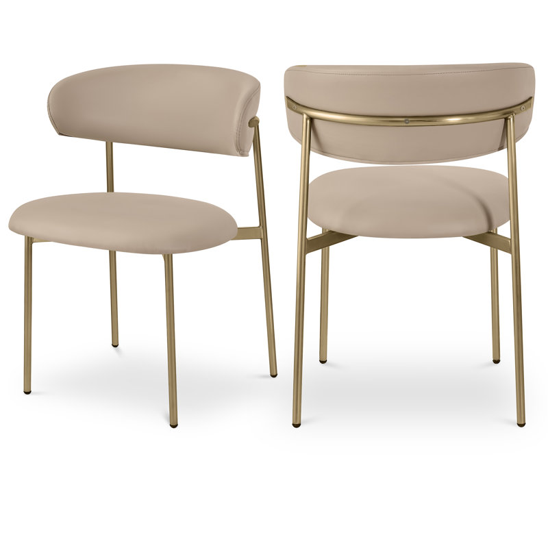 Chaise de salle à manger rembourrée Lupita, Or brossé, Cuir taupe végétalien