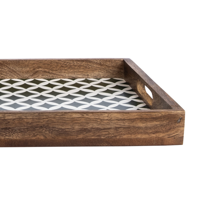 Amalgre Solid Wood Tray, White/Green