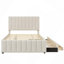 Lit plateforme double tapissier avec lit gigogne simple et 3 tiroirs, tissu en lin