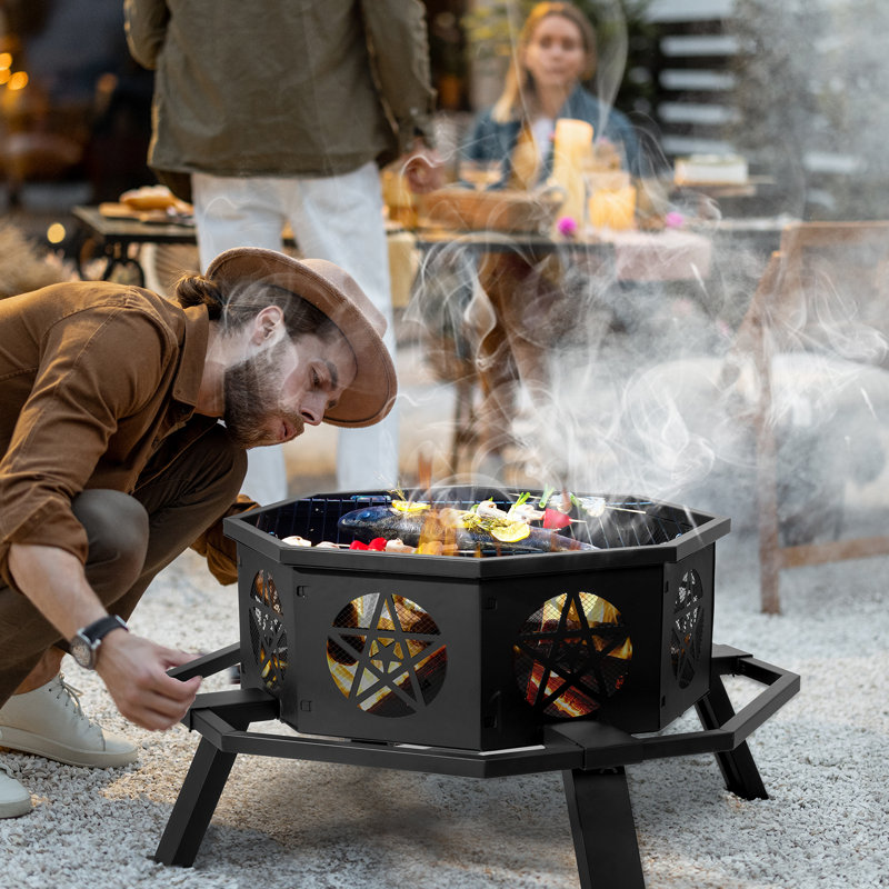 Black Metal Outdoor Fire Pit, 18.11" H x 39.76" W x 39.76" D