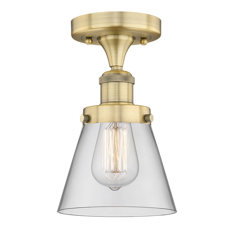 Cone 1 Light Semi-Flush Mount, Clear, Brushed Brass