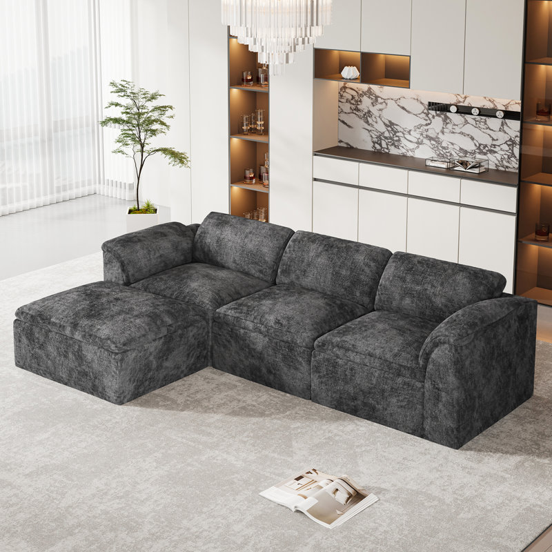Canapé surdimensionné moderne en chenille de 111 po avec repose-pieds, Gris chenille