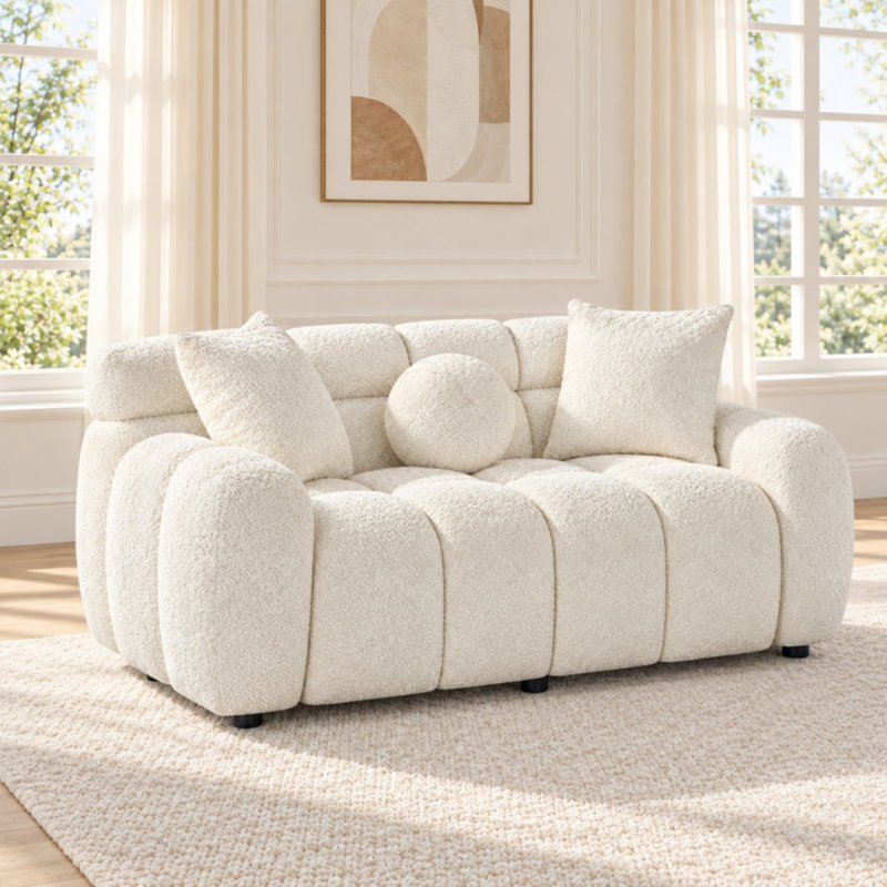 64.7" Teddy Upholstered Bubble Tufted Loveseat Sofa, Beige