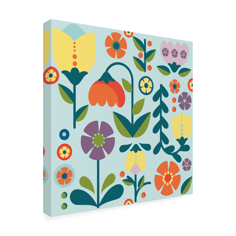 Jean Plout Retro Floral Pattern A Canvas Art, H 14 po x l 14 po x P 2 po