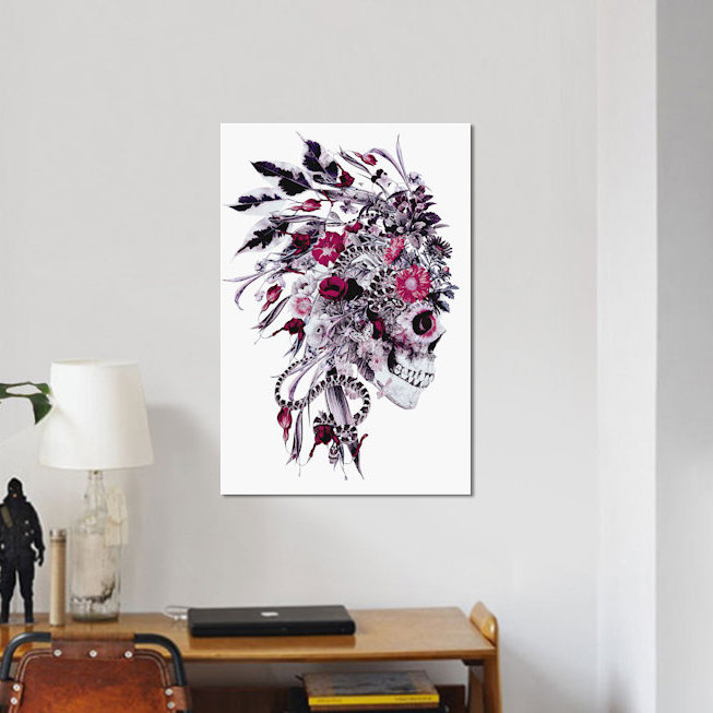 «Momento Mori Chief», impression sur toile Floral Skull Series, H 26 po x l 18 po x P 1,5 po, Toile tendue, Pas de tapis