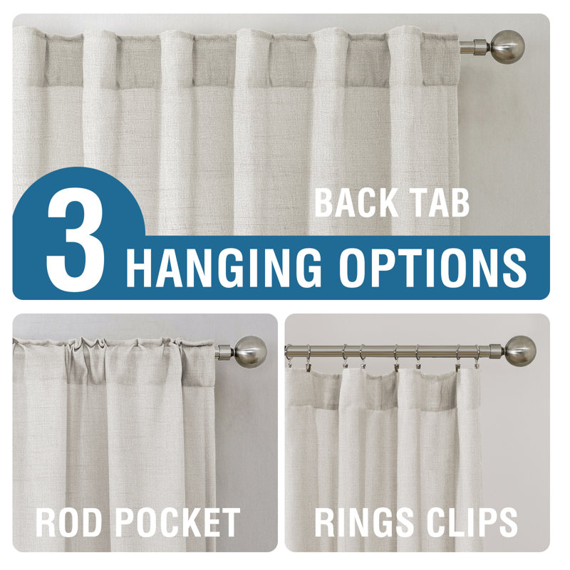Linen Curtains for Living Room 2 Panels Back Tab Loop Pocket Textured Light Filtering Semi Sheer Rustic Farmhouse Boho Curtain for Bedroom , Pale Oak