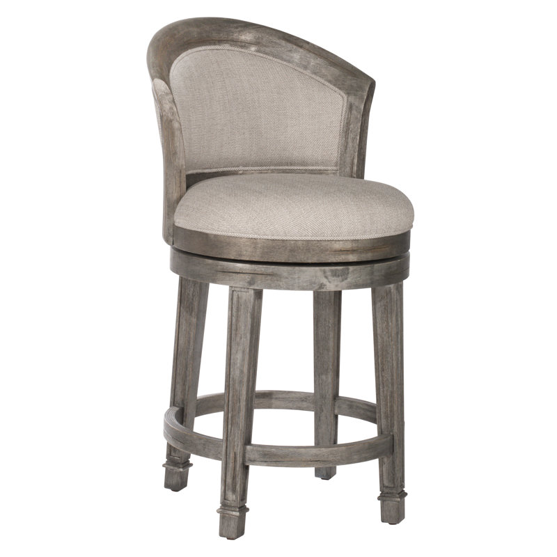 Menifee Swivel Upholstered Counter Stool with Solid Wood Frame, Counter Stool (26" Seat Height), Distressed Grey