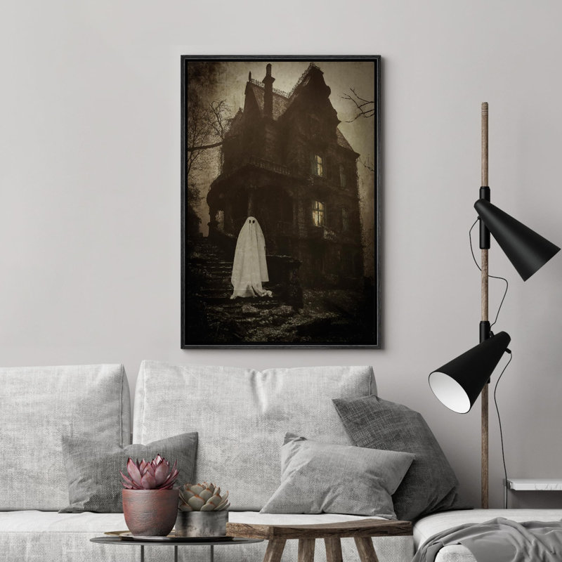 Moody Skull «Ghost In Front of Haunted House, reproduction d'art sur toile, décoration d'Halloween», H 24 po x l 16 po