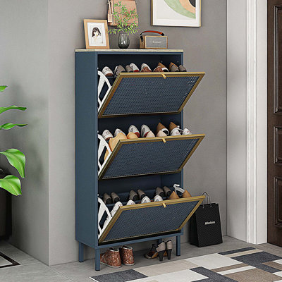 Range-chaussures 3 portes en métal, armoire de rangement pour chaussures moderne autoportante