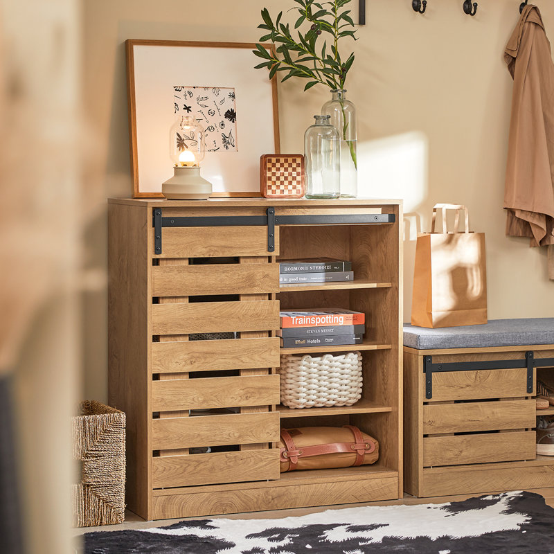 12 Pair Shoe Storage Cabinet, Wooden Natural