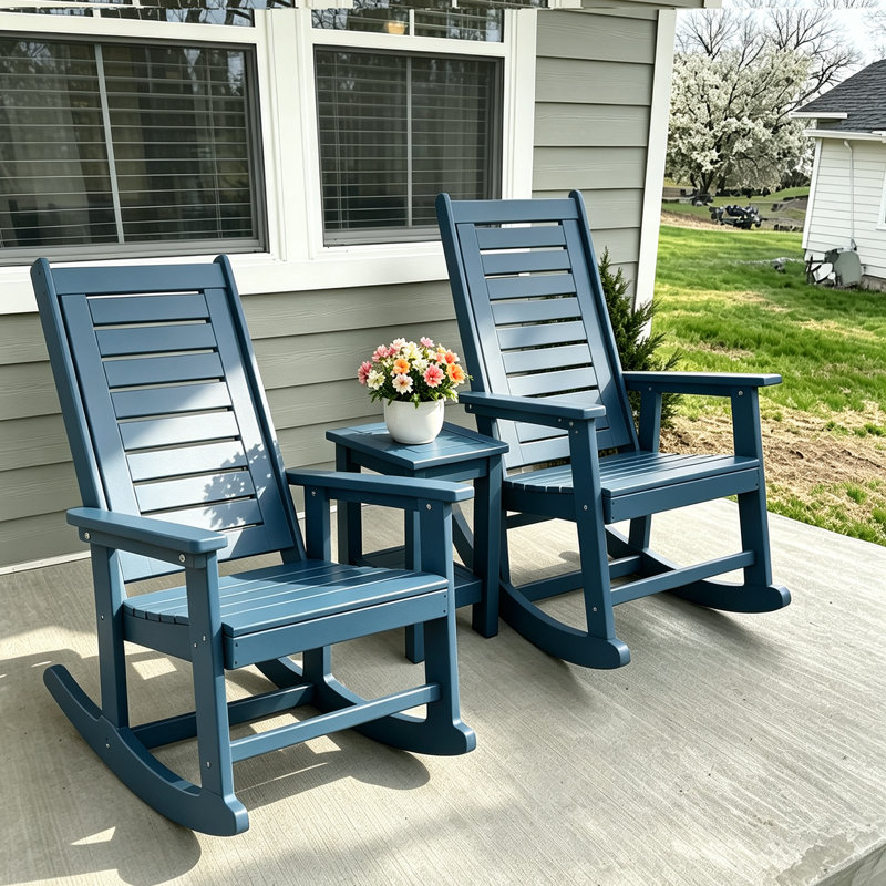 Chaise berçante d'extérieur en PEHD, Bleu