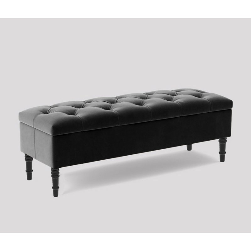 Alyana 180cm Wide Tufted Rectangle Ottoman Storage Bench - Upholstered Velvet Shoes Bench with Turned Wooden Legs