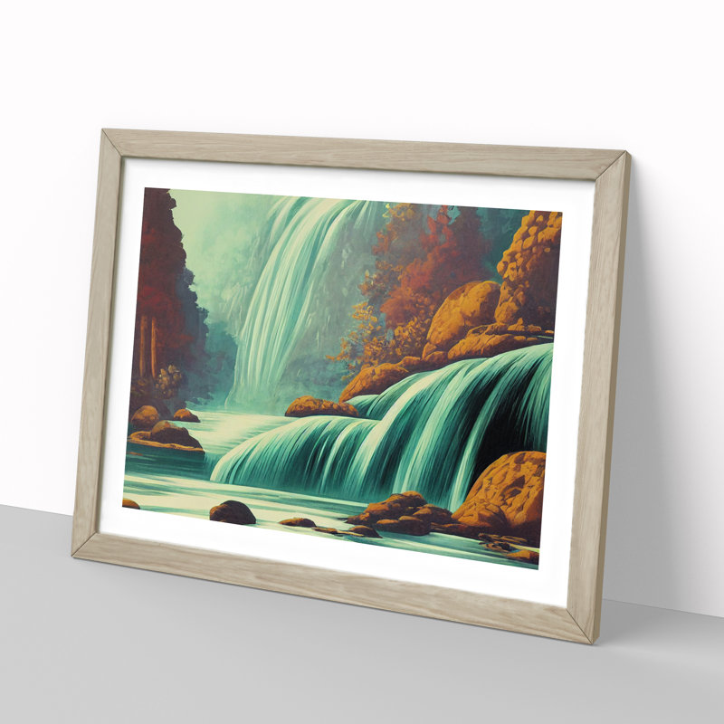 Animated Waterfall - Single Picture Frame Print, 46cm H x 64cm W x 2cm D, Oak Framed