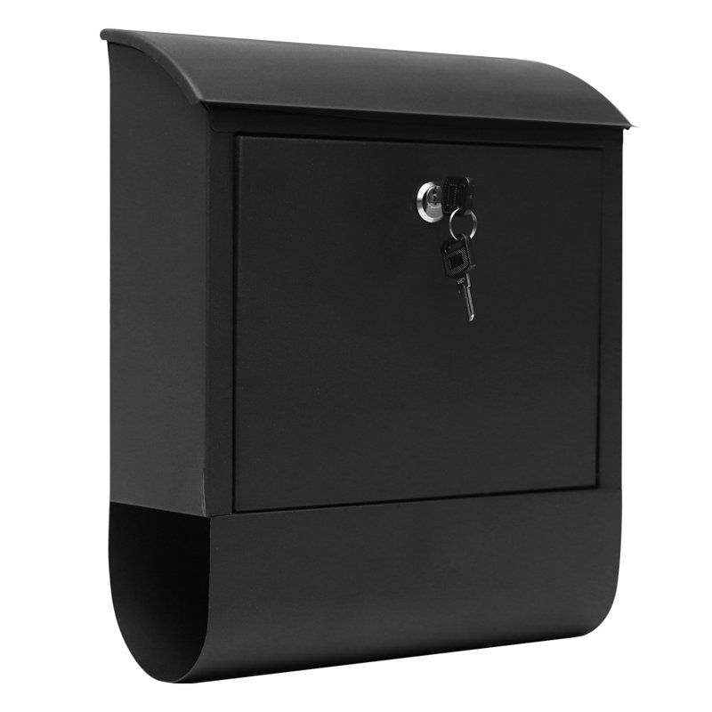 Contemporary Black Steel Wall Mounted Lockable Mailbox with Keys