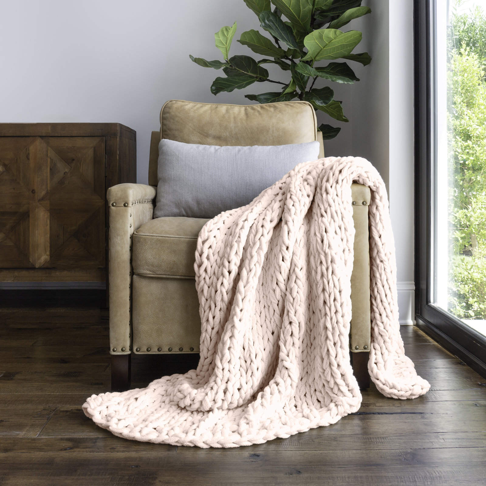 Handmade Knit Throw Blanket, Pink