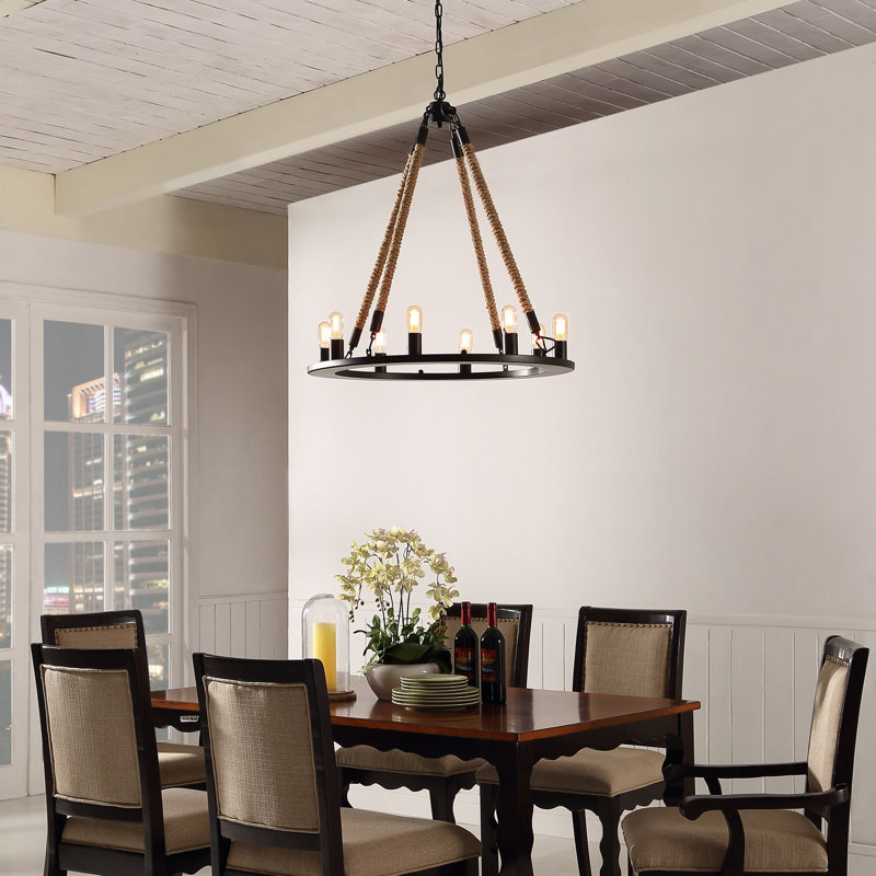 Black Rope and Steel 8-Light Chandelier